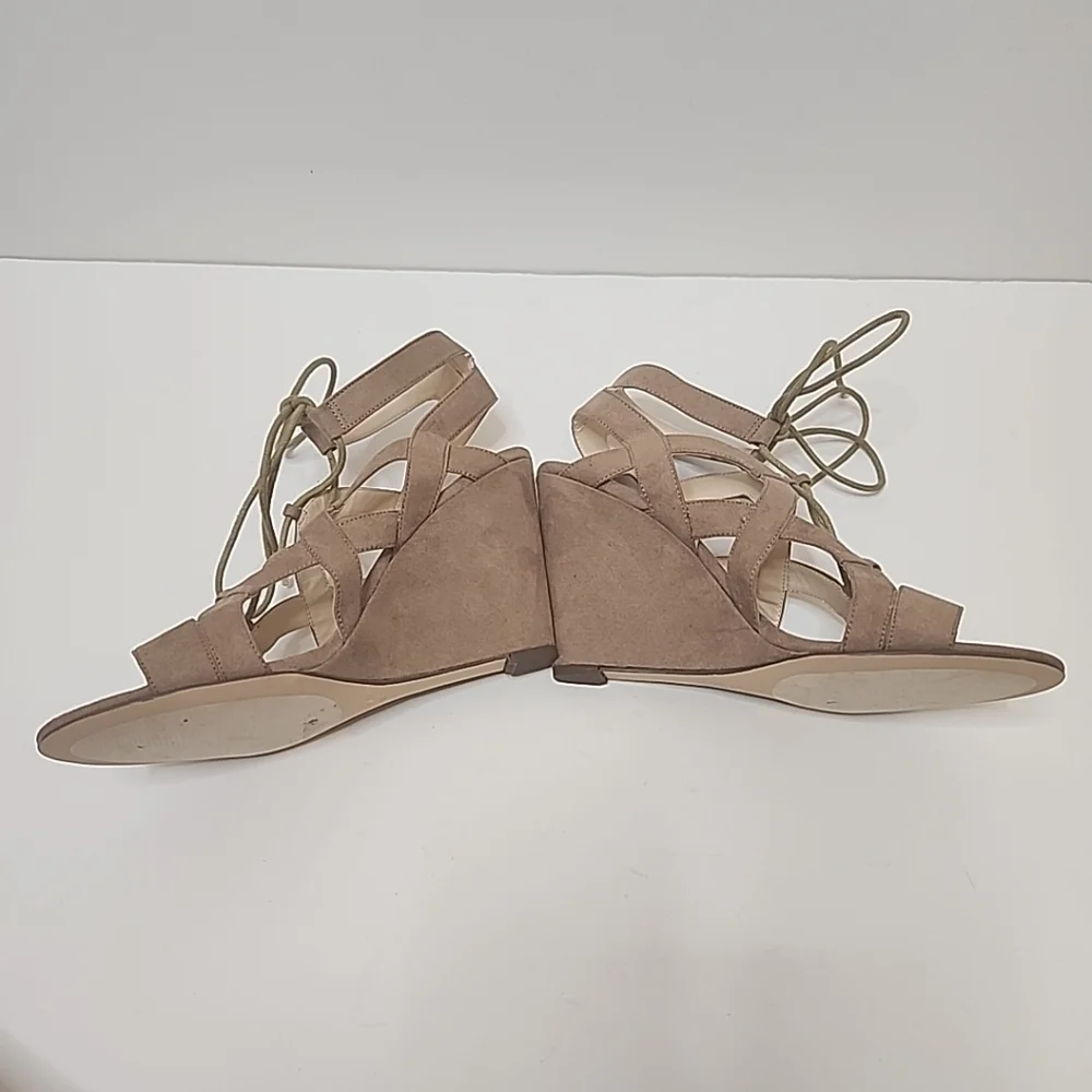 Nine West Women's Tan Beige Pasa Suede Lace Up Wedge Sandals Size 9